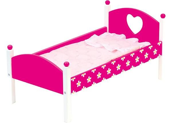 Деревянная кукольная кровать розовая