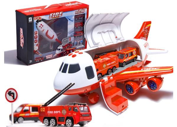 Игрушка Транспортный самолет + 3 пожарные машины