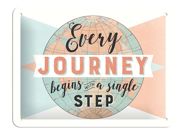 Металлический постер в ретро-стиле Every journey begins with a single step 15x20 см