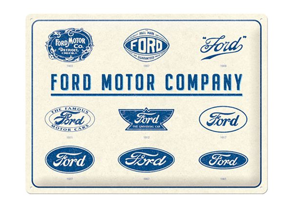 Металлический постер в ретро-стиле Ford - Logo Evolution 30x40 см