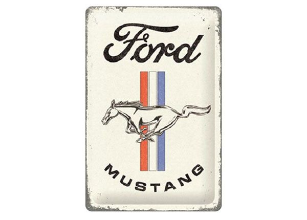Металлический постер в ретро-стиле Ford Mustang - Horse & Stripes Logo 20x30 см