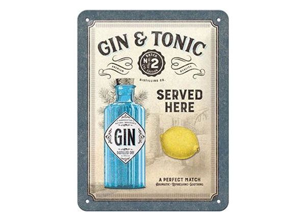 Металлический постер в ретро-стиле Gin & Tonic Served Here 15x20 см