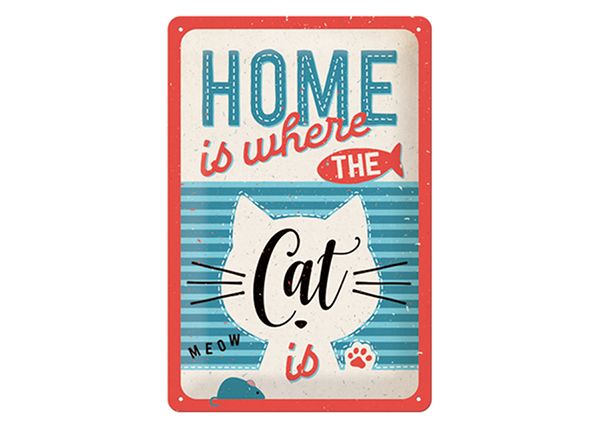 Металлический постер в ретро-стиле Home is where the cat is 20x30 см