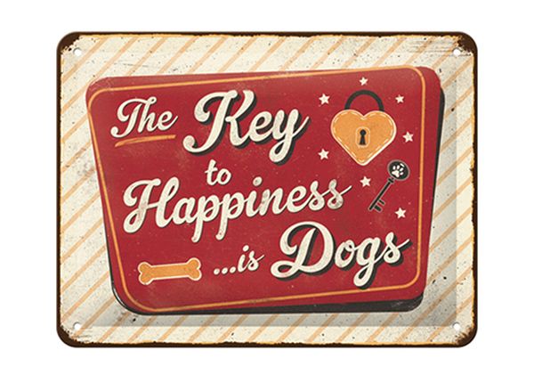 Металлический постер в ретро-стиле The Key to Happiness... is Dogs 15x20 см