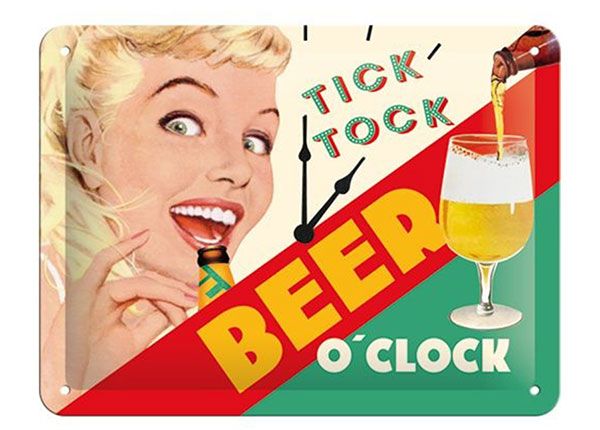 Металлический постер в ретро-стиле Tick, tock Beer oclock 15x20 cm