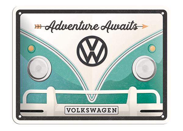Металлический постер в ретро-стиле VW Bulli Adventure Awaits 15x20 cm