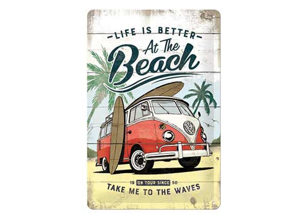 Металлический постер VW Bulli life is Better At The Beach 20x30 см