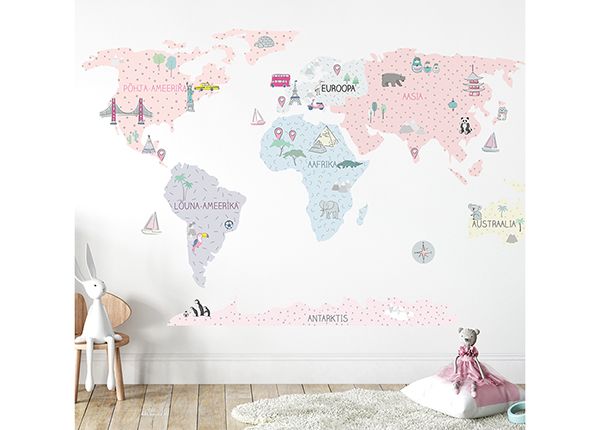 Настенная наклейка Карта мира S на эстонском языке, розовая