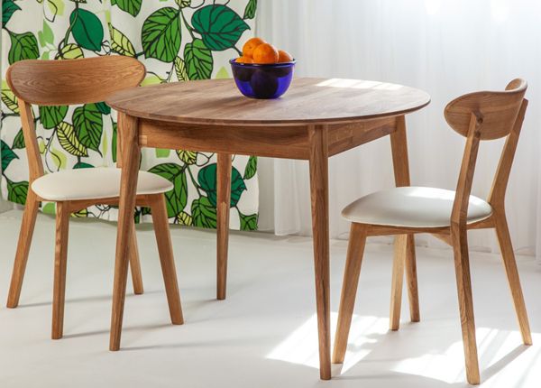 Обеденный стол из массива дуба Scan Ø100 cm+ 2 стула Irma