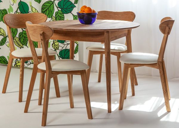Обеденный стол из массива дуба Scan Ø100 cm+ 4 стула Irma