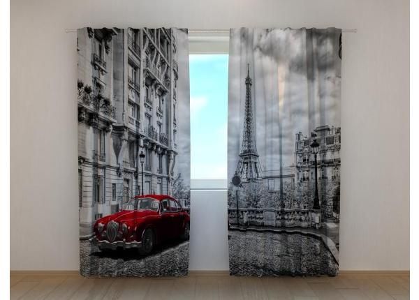 Полузатемняющая фотоштора Red Retro Limousine on the Street of Paris 240x220 см