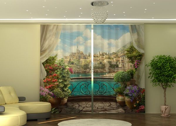 Полузатемняющая штора Balcony with Flowers 290x245 см