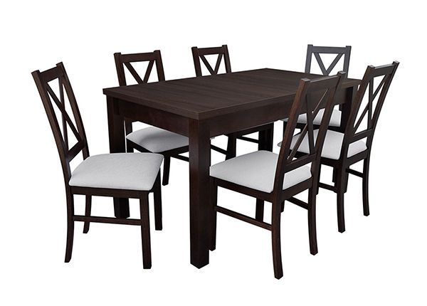 Удлиняющийся обеденный стол 80x140-195 cm + 6 стульев