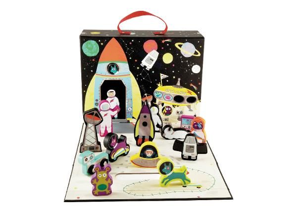 Ящик для игрушек с деревянными фигурками Космос
