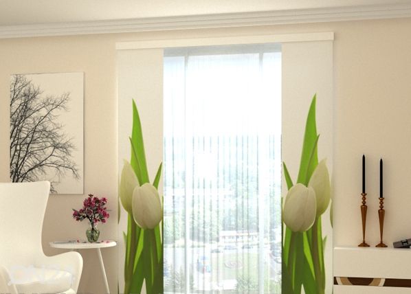 Просвечивающая панельная штора White Tulips 2, 80x240 cm