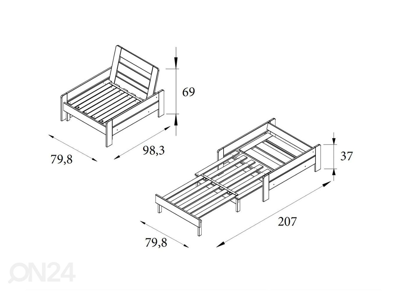 Двухъярусная кровать Robin 90x200 cm + кресло-кровать увеличить