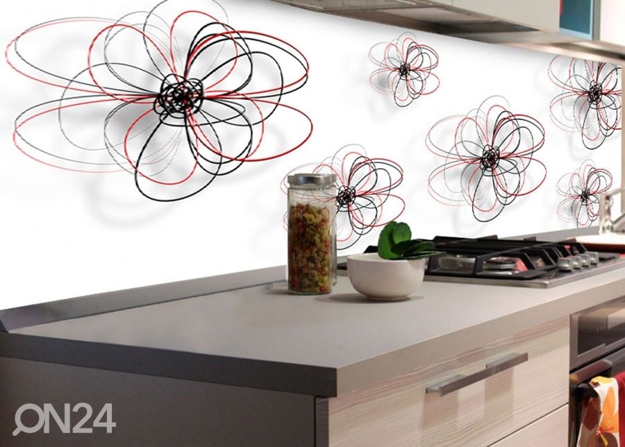 Кухонный фартук Red-black flowers 180x60 см увеличить