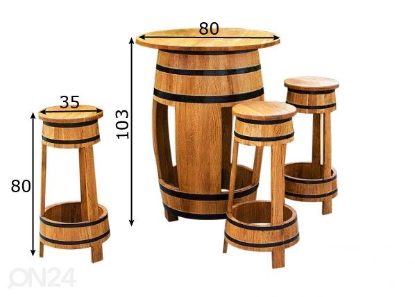 Бочковая мебель из дуба Barrel размеры