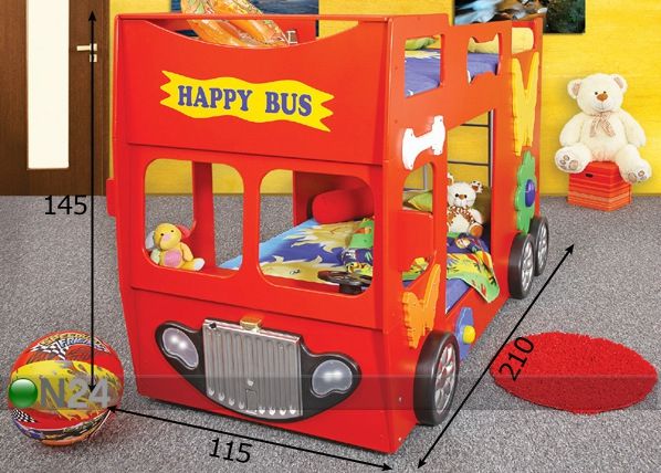 Двухъярусная кровать Happy Bus 90x190 cm размеры