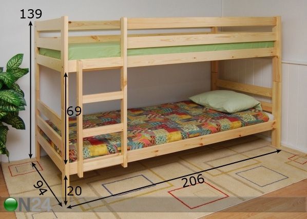 Двухъярусная кровать Helsinki 80x200 cm размеры