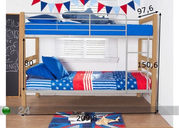 Двухъярусная кровать Henry 90x200 cm размеры