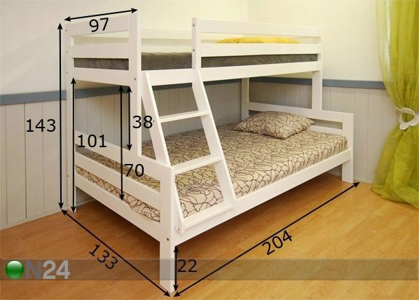 Двухъярусная кровать Trio 90x200 / 120x200 cm размеры