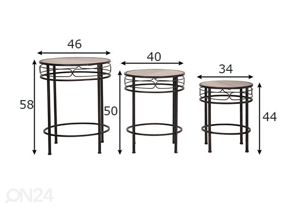 Журнальные столы Industrial, чёрный/коричневый 3 шт размеры