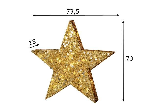 Золотистая звезда с LED лампочками размеры