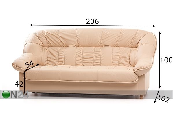 Кожаный 3-местный диван Aleksandra размеры