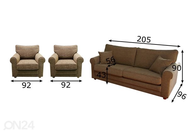 Комплект диванов Greta 3+1+1 размеры