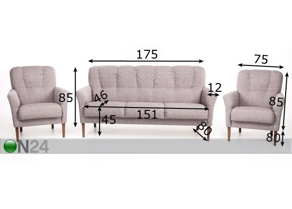 Комплект диванов Katri 3+1+1 размеры