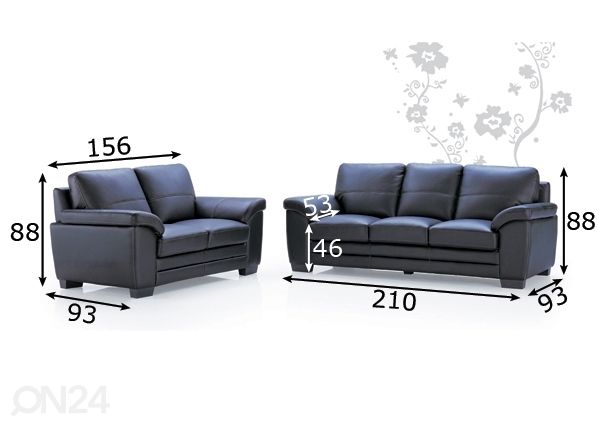 Комплект диванов Manchester 2+3, чёрный размеры