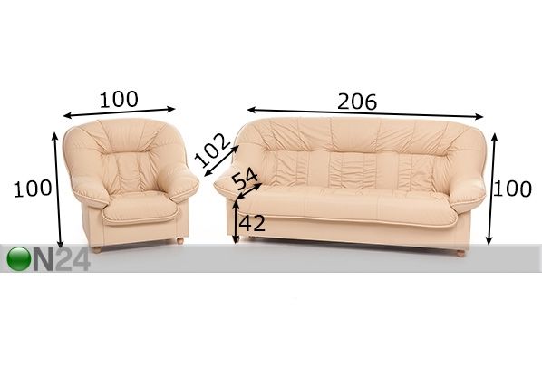 Комплект кожаных диванов Aleksandra 3+1 размеры