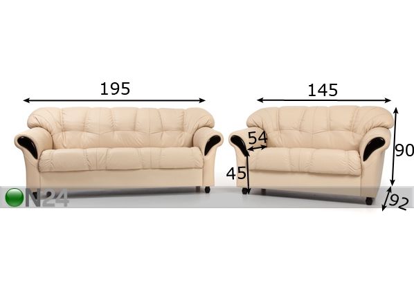 Комплект кожаных диванов Rosa 3+2 размеры