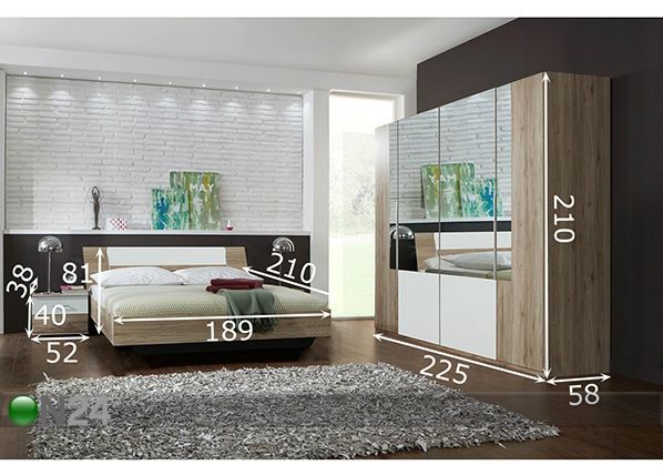 Комплект спальной комнаты Dora 180x200 cm размеры