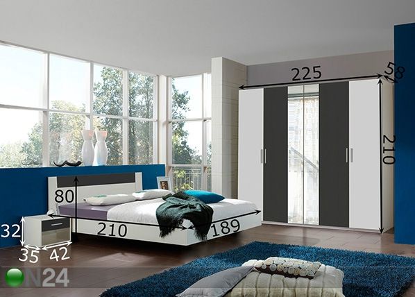 Комплект спальной комнаты Ilona 180x200 cm размеры