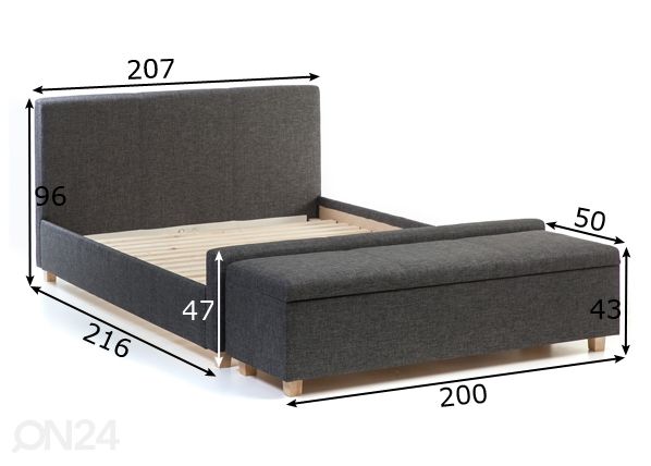 Кровать Venecija 200x200 cm + пуф размеры