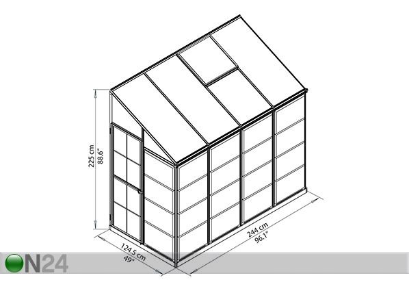 Настенная теплица Palram Hybrid 2.44x1.24 м, 3.04 м² размеры