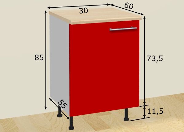 Нижний кухонный шкаф 30 cm размеры