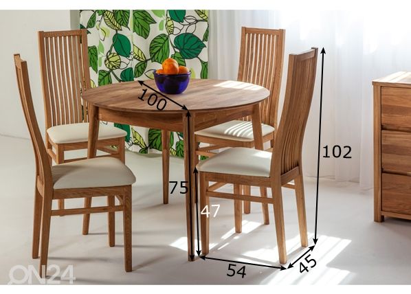 Обеденный стол из массива дуба Scan Ø100 cm+ 4 стула Sandra размеры