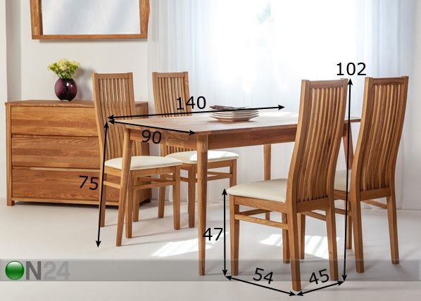Обеденный стол из массива дуба Scan 140x90 cm+ 4 стула Sandra размеры