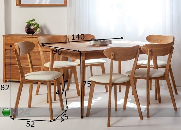 Обеденный стол из массива дуба Scan 140x90 cm+ 6 стульев Irma размеры