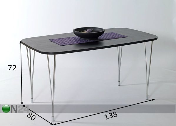 Обеденный стол 138x80 cm, чёрный размеры