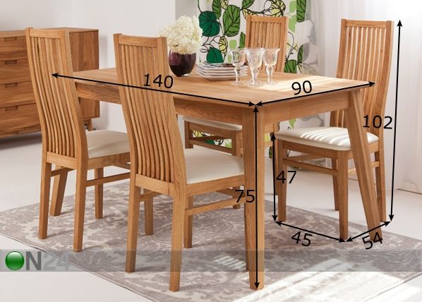 Обеденный стол Genf 140x90 cm+ 4 стула Sandra размеры