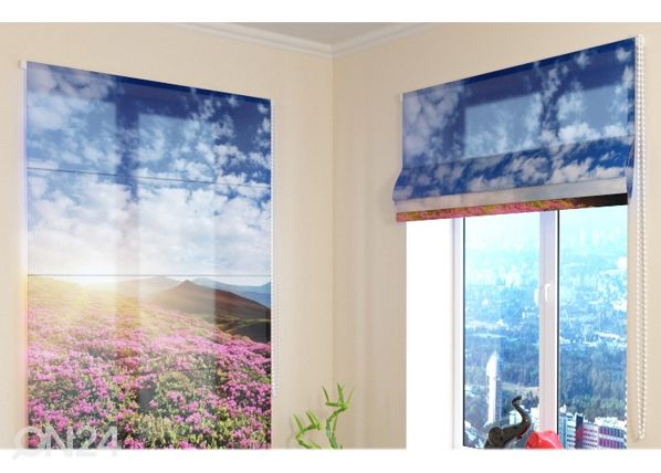 Полупрозрачная римская штора Flowers and mountains 2 60x60 cm