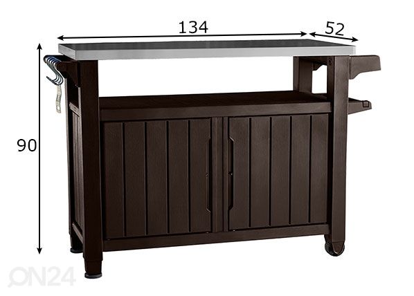 Приставной столик для летней кухни Keter Unity XL 52x134 см, коричневый размеры