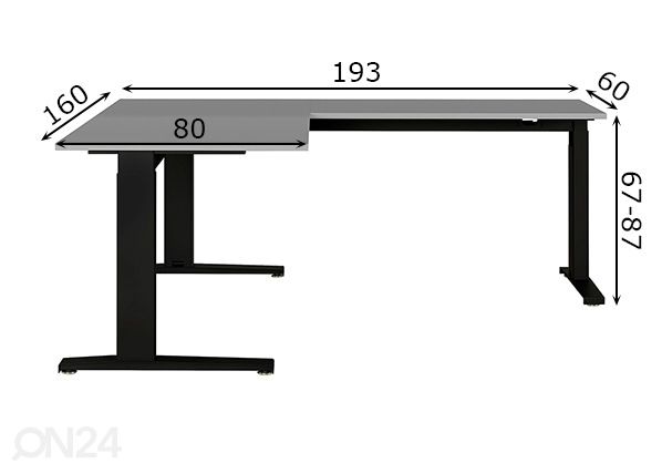 Регулируемый угловой рабочий стол Agenda 160x193 cm размеры