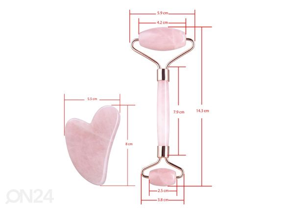 Роликовый массажер + Gua Sha массажный камень Розовый кварц размеры