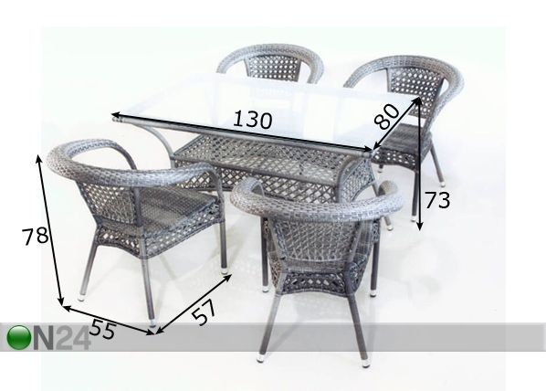 Садовый стол 130x80 cm + 4 стула Anguilla размеры