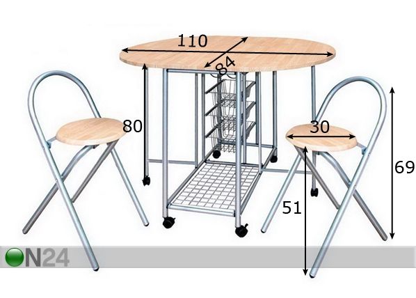 Складной стол + 2 складных стула Bertia размеры